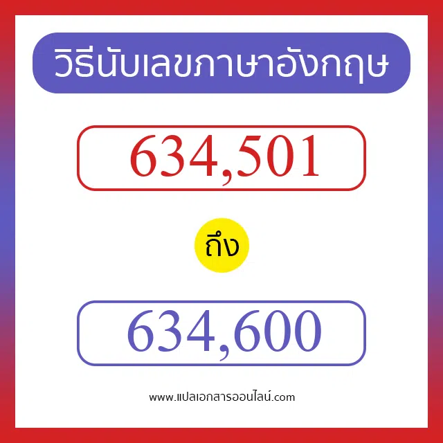 วิธีนับตัวเลขภาษาอังกฤษ 634501 ถึง 634600 เอาไว้คุยกับชาวต่างชาติ