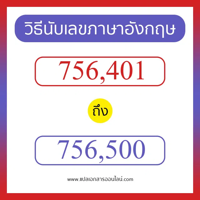 วิธีนับตัวเลขภาษาอังกฤษ 756401 ถึง 756500 เอาไว้คุยกับชาวต่างชาติ