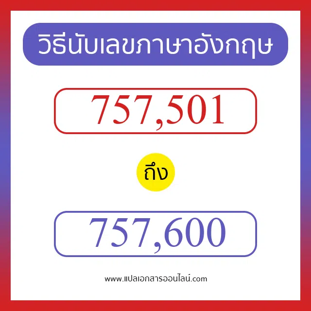 วิธีนับตัวเลขภาษาอังกฤษ 757501 ถึง 757600 เอาไว้คุยกับชาวต่างชาติ
