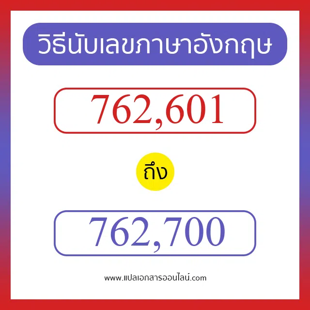 วิธีนับตัวเลขภาษาอังกฤษ 762601 ถึง 762700 เอาไว้คุยกับชาวต่างชาติ