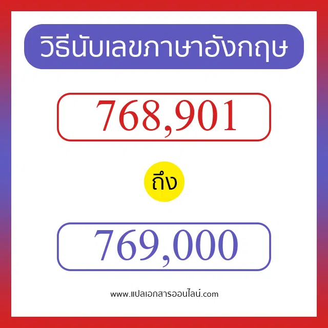วิธีนับตัวเลขภาษาอังกฤษ 768901 ถึง 769000 เอาไว้คุยกับชาวต่างชาติ
