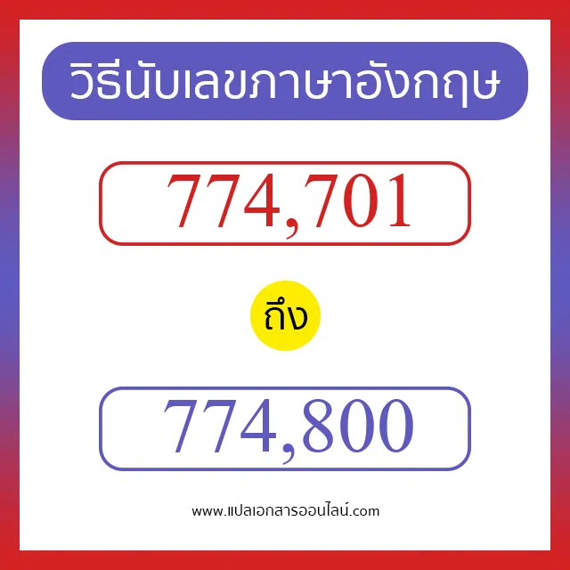 วิธีนับตัวเลขภาษาอังกฤษ 774701 ถึง 774800 เอาไว้คุยกับชาวต่างชาติ