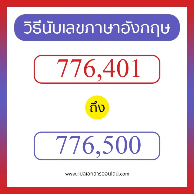 วิธีนับตัวเลขภาษาอังกฤษ 776401 ถึง 776500 เอาไว้คุยกับชาวต่างชาติ