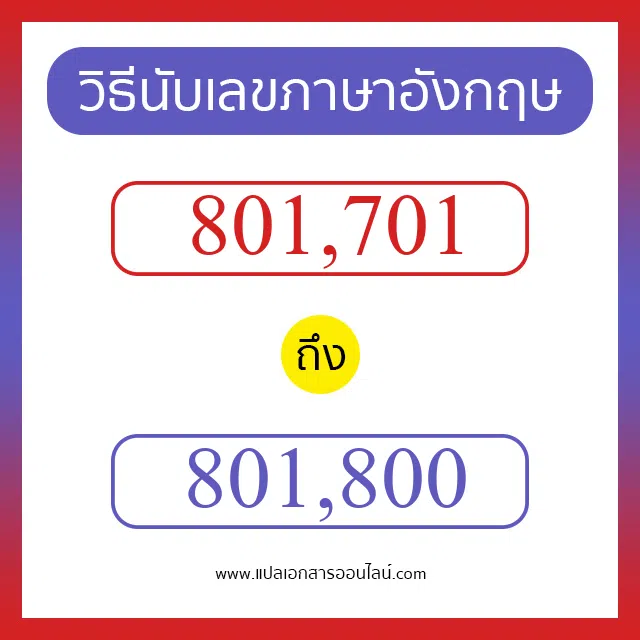 วิธีนับตัวเลขภาษาอังกฤษ 801701 ถึง 801800 เอาไว้คุยกับชาวต่างชาติ