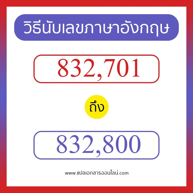 วิธีนับตัวเลขภาษาอังกฤษ 832701 ถึง 832800 เอาไว้คุยกับชาวต่างชาติ