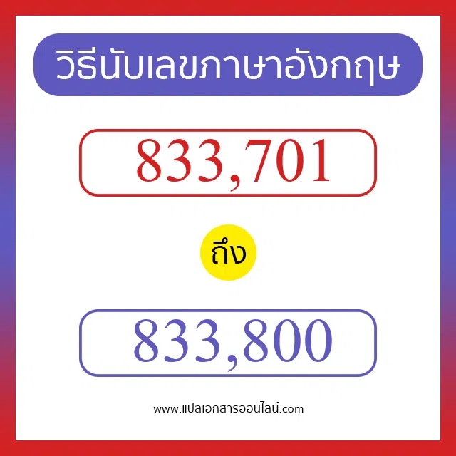 วิธีนับตัวเลขภาษาอังกฤษ 833701 ถึง 833800 เอาไว้คุยกับชาวต่างชาติ
