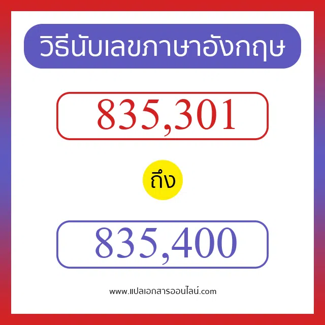 วิธีนับตัวเลขภาษาอังกฤษ 835301 ถึง 835400 เอาไว้คุยกับชาวต่างชาติ