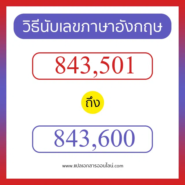 วิธีนับตัวเลขภาษาอังกฤษ 843501 ถึง 843600 เอาไว้คุยกับชาวต่างชาติ