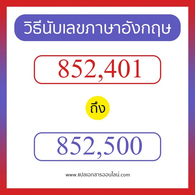 วิธีนับตัวเลขภาษาอังกฤษ 852401 ถึง 852500 เอาไว้คุยกับชาวต่างชาติ