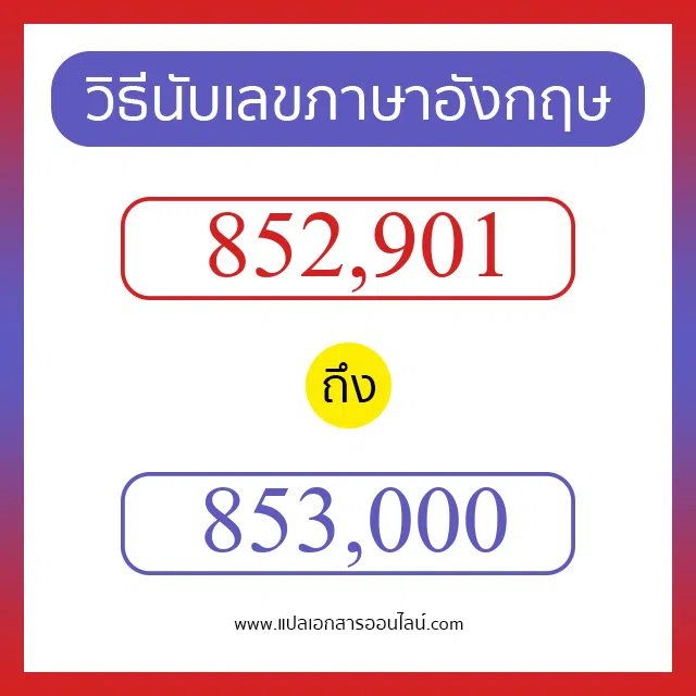 วิธีนับตัวเลขภาษาอังกฤษ 852901 ถึง 853000 เอาไว้คุยกับชาวต่างชาติ