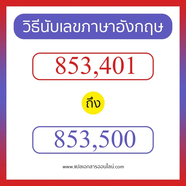 วิธีนับตัวเลขภาษาอังกฤษ 853401 ถึง 853500 เอาไว้คุยกับชาวต่างชาติ