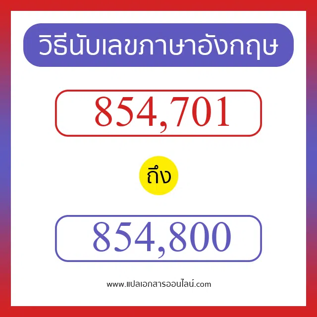 วิธีนับตัวเลขภาษาอังกฤษ 854701 ถึง 854800 เอาไว้คุยกับชาวต่างชาติ