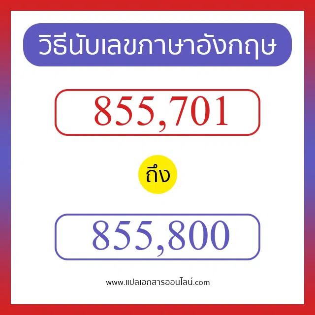 วิธีนับตัวเลขภาษาอังกฤษ 855701 ถึง 855800 เอาไว้คุยกับชาวต่างชาติ
