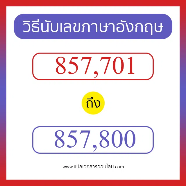 วิธีนับตัวเลขภาษาอังกฤษ 857701 ถึง 857800 เอาไว้คุยกับชาวต่างชาติ