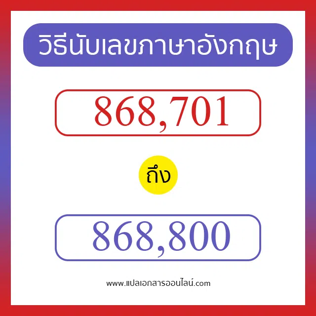 วิธีนับตัวเลขภาษาอังกฤษ 868701 ถึง 868800 เอาไว้คุยกับชาวต่างชาติ