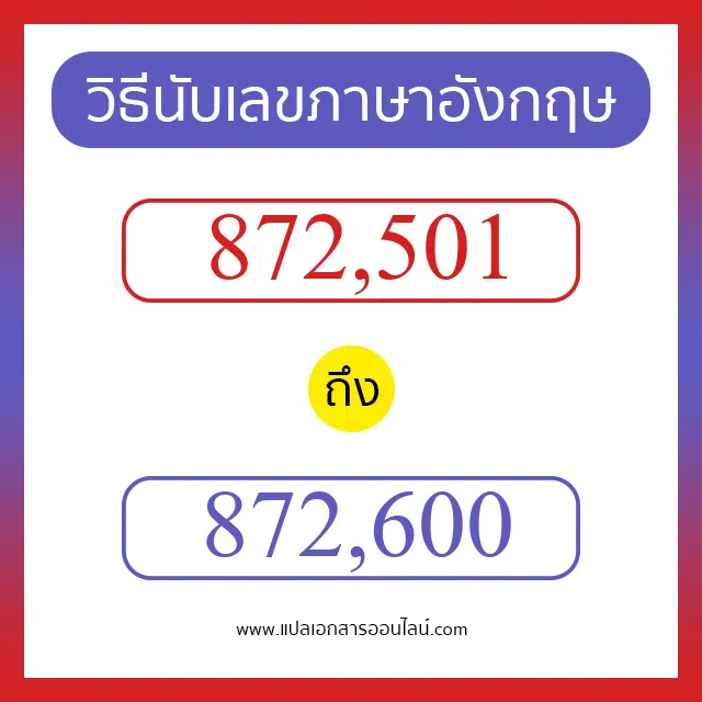 วิธีนับตัวเลขภาษาอังกฤษ 872501 ถึง 872600 เอาไว้คุยกับชาวต่างชาติ