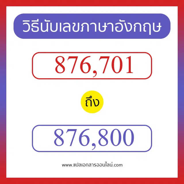 วิธีนับตัวเลขภาษาอังกฤษ 876701 ถึง 876800 เอาไว้คุยกับชาวต่างชาติ