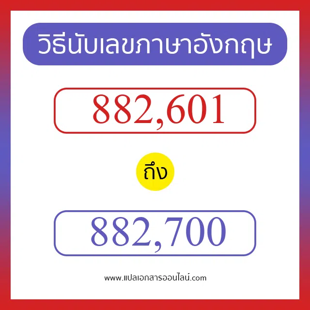 วิธีนับตัวเลขภาษาอังกฤษ 882601 ถึง 882700 เอาไว้คุยกับชาวต่างชาติ