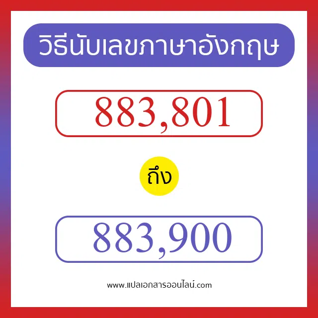 วิธีนับตัวเลขภาษาอังกฤษ 883801 ถึง 883900 เอาไว้คุยกับชาวต่างชาติ
