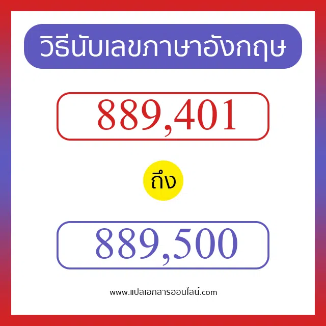 วิธีนับตัวเลขภาษาอังกฤษ 889401 ถึง 889500 เอาไว้คุยกับชาวต่างชาติ