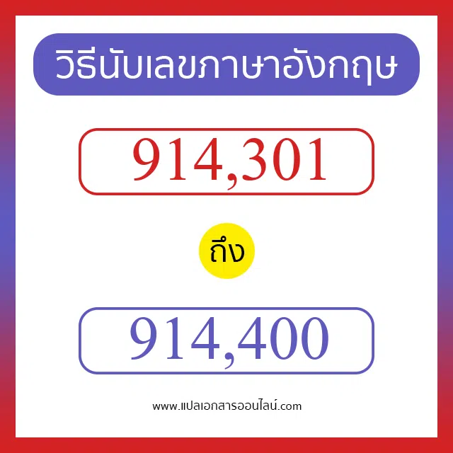 วิธีนับตัวเลขภาษาอังกฤษ 914301 ถึง 914400 เอาไว้คุยกับชาวต่างชาติ