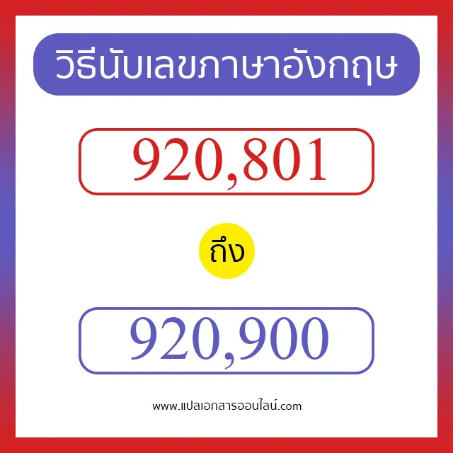 วิธีนับตัวเลขภาษาอังกฤษ 920801 ถึง 920900 เอาไว้คุยกับชาวต่างชาติ