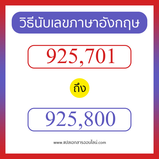 วิธีนับตัวเลขภาษาอังกฤษ 925701 ถึง 925800 เอาไว้คุยกับชาวต่างชาติ