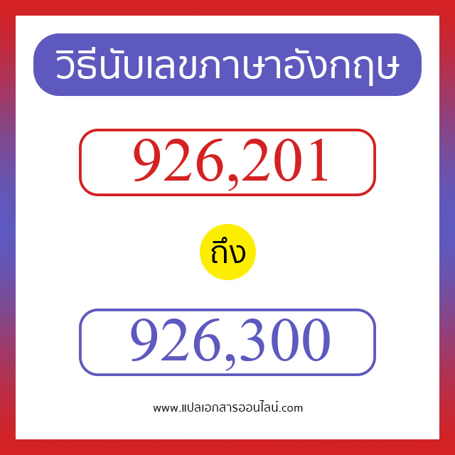 วิธีนับตัวเลขภาษาอังกฤษ 926201 ถึง 926300 เอาไว้คุยกับชาวต่างชาติ