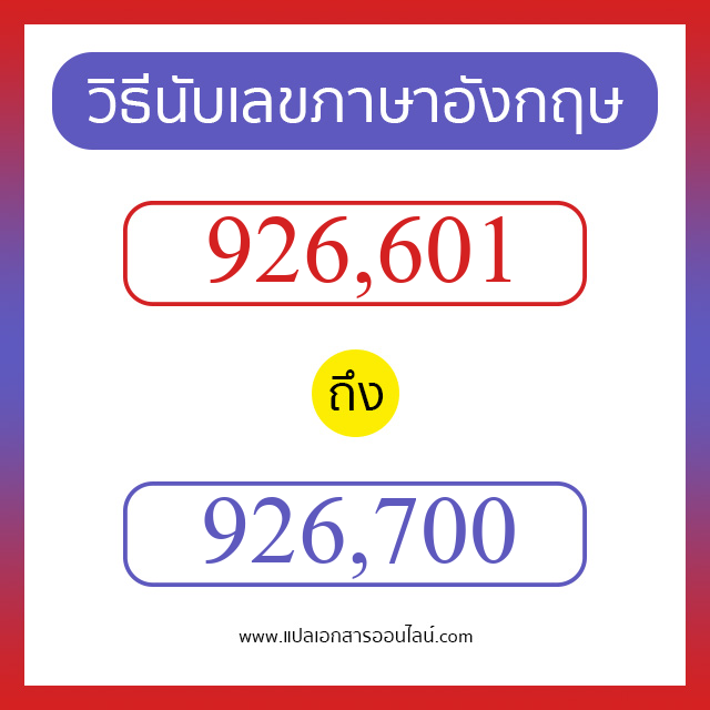 วิธีนับตัวเลขภาษาอังกฤษ 926601 ถึง 926700 เอาไว้คุยกับชาวต่างชาติ