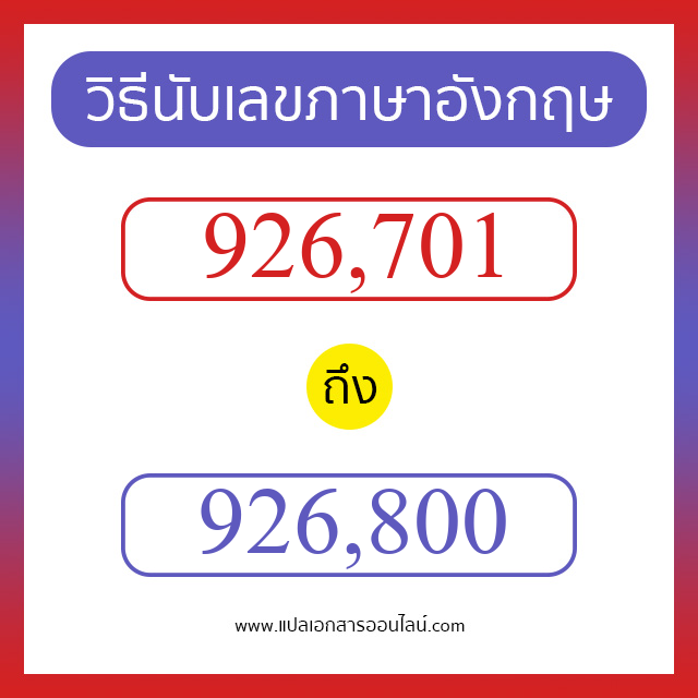 วิธีนับตัวเลขภาษาอังกฤษ 926701 ถึง 926800 เอาไว้คุยกับชาวต่างชาติ