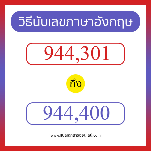 วิธีนับตัวเลขภาษาอังกฤษ 944301 ถึง 944400 เอาไว้คุยกับชาวต่างชาติ