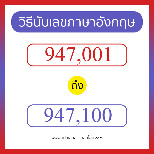 วิธีนับตัวเลขภาษาอังกฤษ 947001 ถึง 947100 เอาไว้คุยกับชาวต่างชาติ