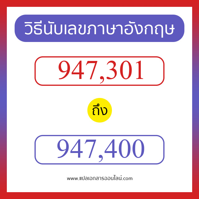 วิธีนับตัวเลขภาษาอังกฤษ 947301 ถึง 947400 เอาไว้คุยกับชาวต่างชาติ