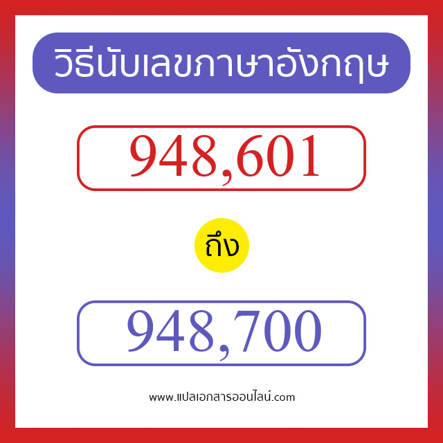 วิธีนับตัวเลขภาษาอังกฤษ 948601 ถึง 948700 เอาไว้คุยกับชาวต่างชาติ