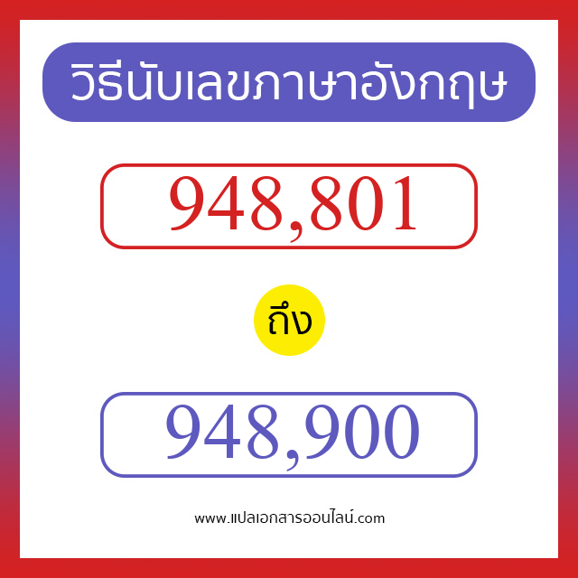 วิธีนับตัวเลขภาษาอังกฤษ 948801 ถึง 948900 เอาไว้คุยกับชาวต่างชาติ