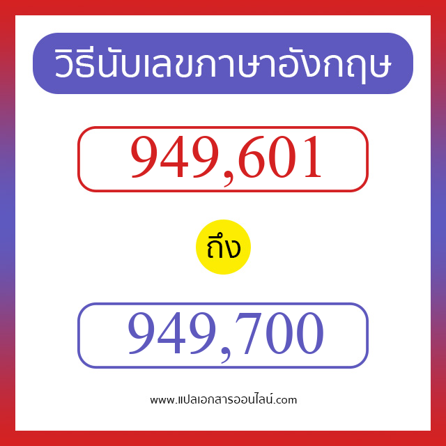 วิธีนับตัวเลขภาษาอังกฤษ 949601 ถึง 949700 เอาไว้คุยกับชาวต่างชาติ