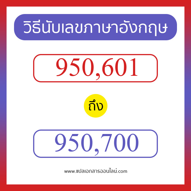 วิธีนับตัวเลขภาษาอังกฤษ 950601 ถึง 950700 เอาไว้คุยกับชาวต่างชาติ