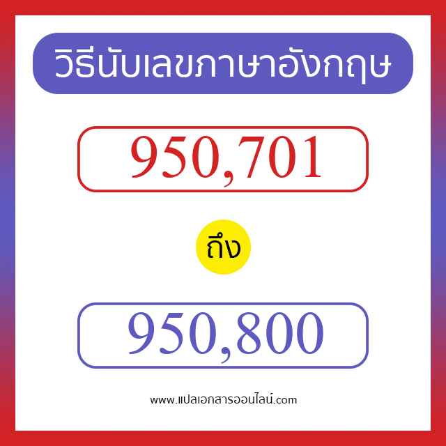 วิธีนับตัวเลขภาษาอังกฤษ 950701 ถึง 950800 เอาไว้คุยกับชาวต่างชาติ