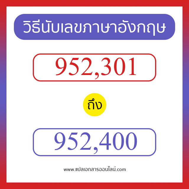 วิธีนับตัวเลขภาษาอังกฤษ 952301 ถึง 952400 เอาไว้คุยกับชาวต่างชาติ