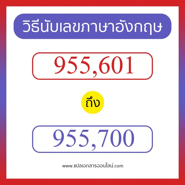 วิธีนับตัวเลขภาษาอังกฤษ 955601 ถึง 955700 เอาไว้คุยกับชาวต่างชาติ