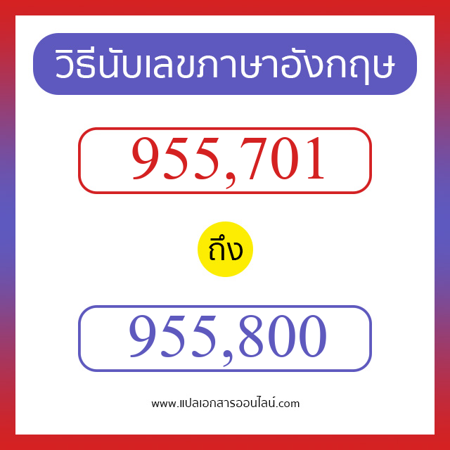 วิธีนับตัวเลขภาษาอังกฤษ 955701 ถึง 955800 เอาไว้คุยกับชาวต่างชาติ