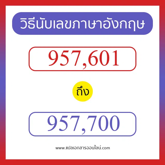 วิธีนับตัวเลขภาษาอังกฤษ 957601 ถึง 957700 เอาไว้คุยกับชาวต่างชาติ
