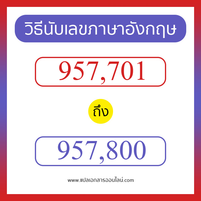 วิธีนับตัวเลขภาษาอังกฤษ 957701 ถึง 957800 เอาไว้คุยกับชาวต่างชาติ