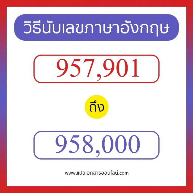 วิธีนับตัวเลขภาษาอังกฤษ 957901 ถึง 958000 เอาไว้คุยกับชาวต่างชาติ
