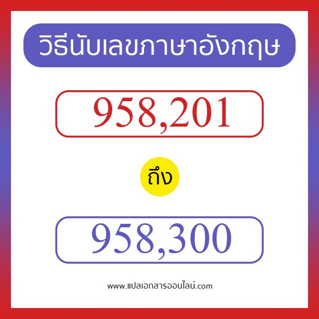 วิธีนับตัวเลขภาษาอังกฤษ 958201 ถึง 958300 เอาไว้คุยกับชาวต่างชาติ