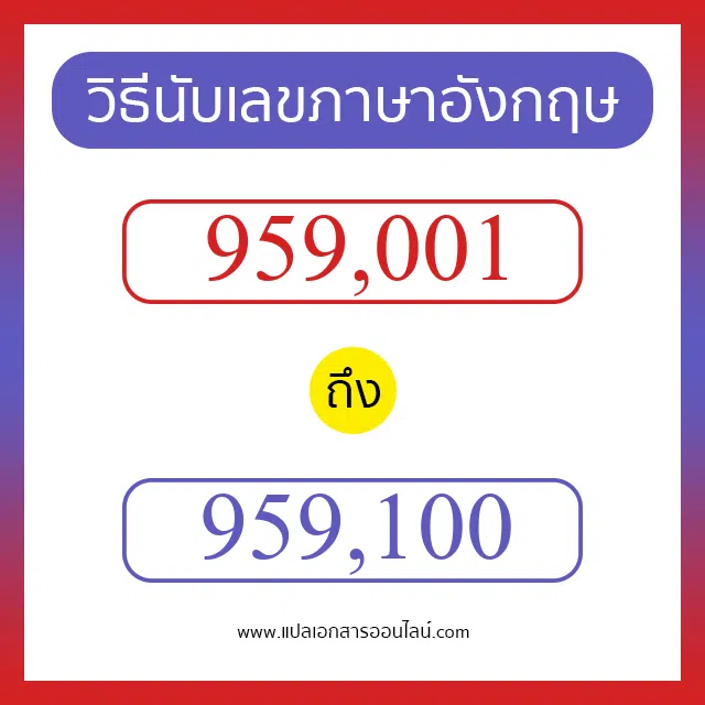 วิธีนับตัวเลขภาษาอังกฤษ 959001 ถึง 959100 เอาไว้คุยกับชาวต่างชาติ