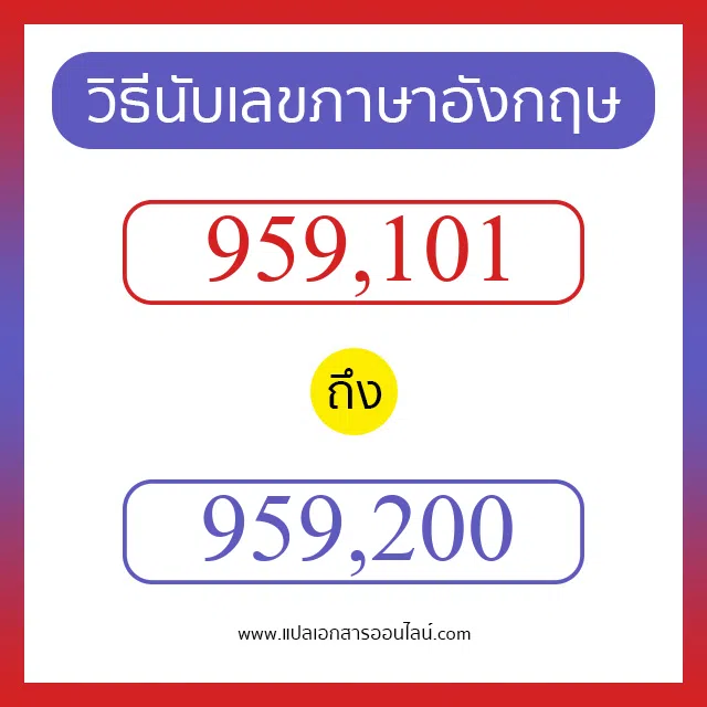 วิธีนับตัวเลขภาษาอังกฤษ 959101 ถึง 959200 เอาไว้คุยกับชาวต่างชาติ