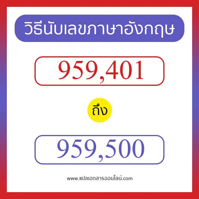 วิธีนับตัวเลขภาษาอังกฤษ 959401 ถึง 959500 เอาไว้คุยกับชาวต่างชาติ
