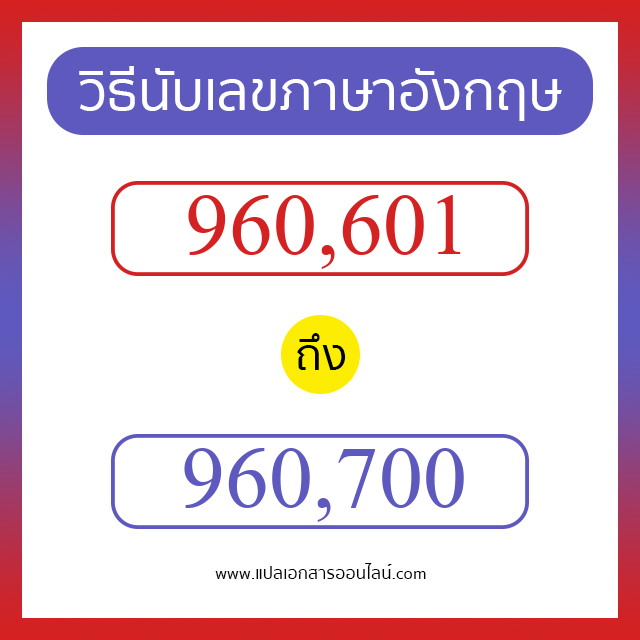 วิธีนับตัวเลขภาษาอังกฤษ 960601 ถึง 960700 เอาไว้คุยกับชาวต่างชาติ