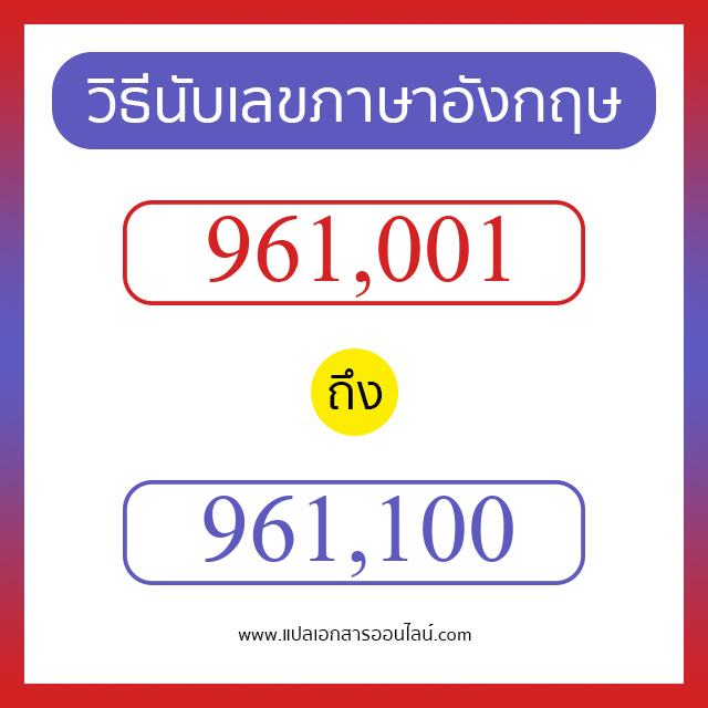 วิธีนับตัวเลขภาษาอังกฤษ 961001 ถึง 961100 เอาไว้คุยกับชาวต่างชาติ